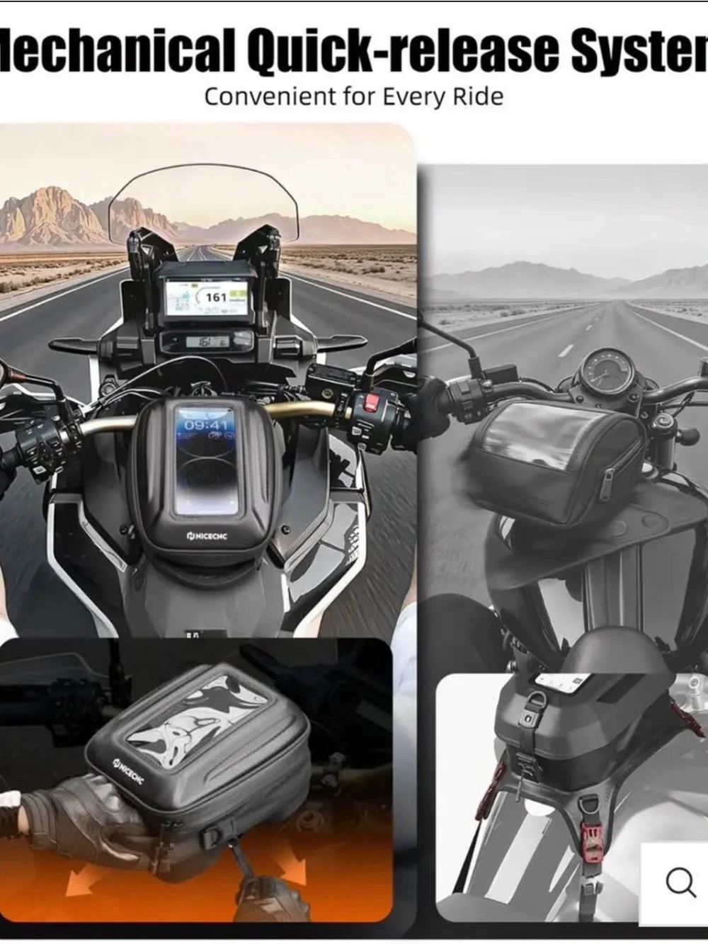 Black Motorcycle Tank Bag with Phone Pocket